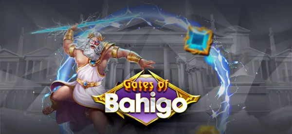 Zeus karakteri ve Gates of Bahigo slot oyunu logosu