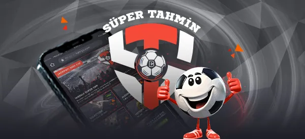 Telefon ekranı, futbol topu ve süper tahmin logosu